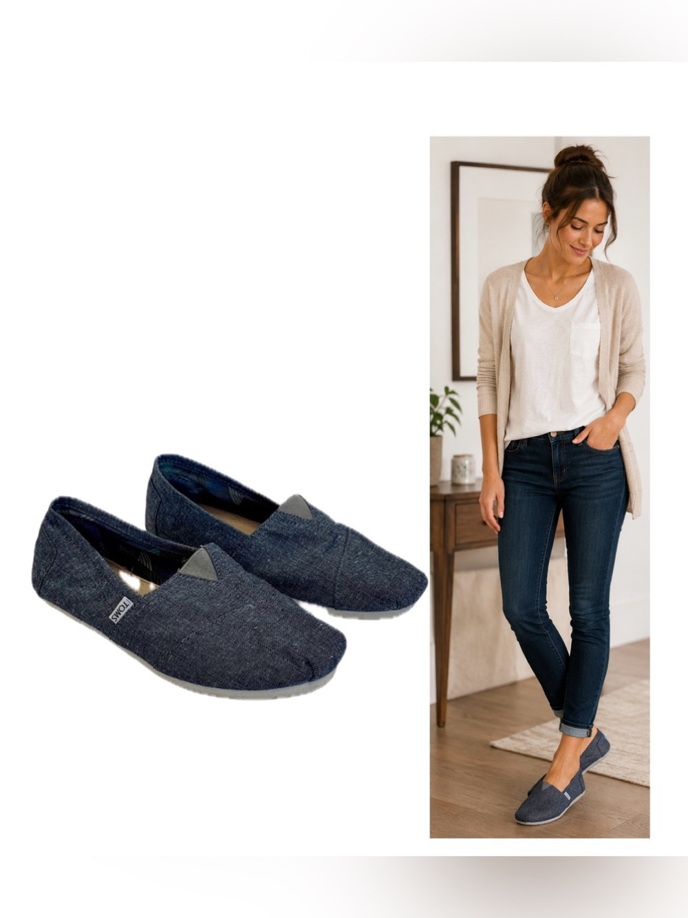 TOMS Classic Alpargata slip-on shoes in a dark chambray/denim blue fabric 8